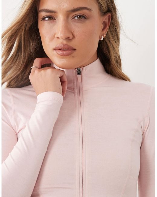 BO+TEE Pink Soft Active Zip Up Seamless Jacket