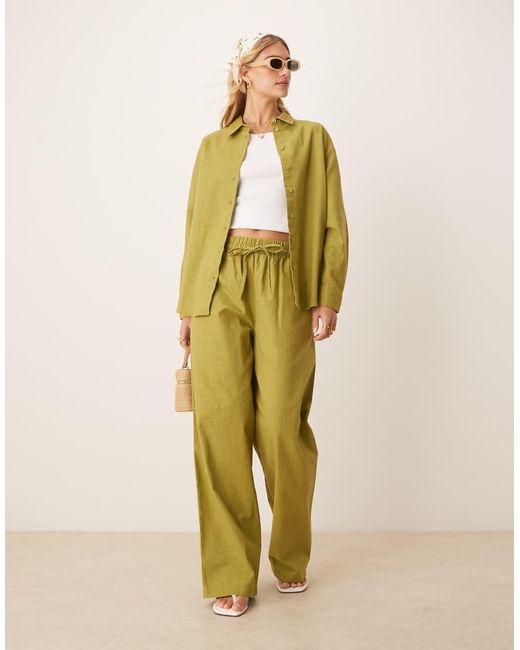 Pantalones Verde Sin Cierres De Tejido Efecto Lino De (Parte De Un Conjunto) ASOS de color Green