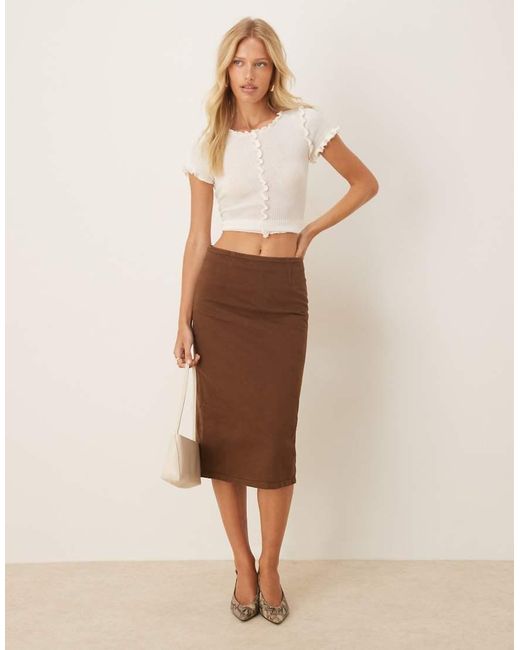Falda Vaquera De Tubo Midi Marrón De ASOS de color Natural