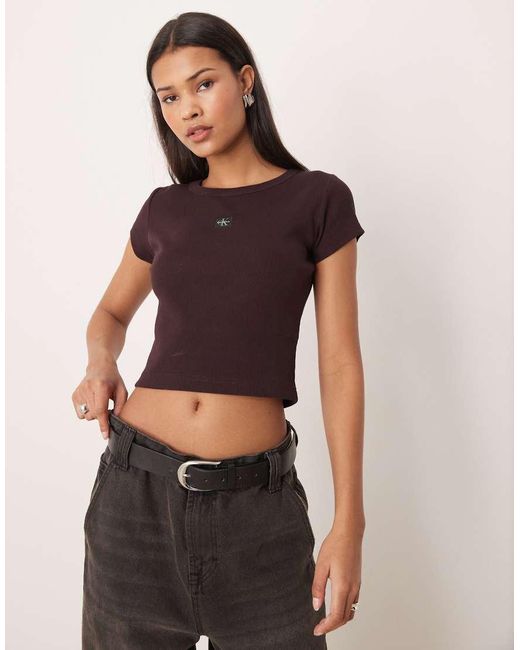 Calvin Klein Purple Woven Label Rib Baby Tee