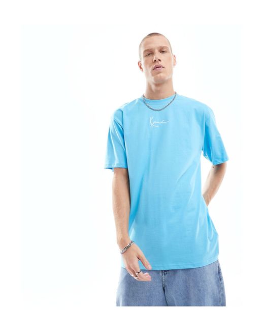 T-shirt oversize azzurra con stampa sul retro e firma piccola di Karlkani in Blue da Uomo