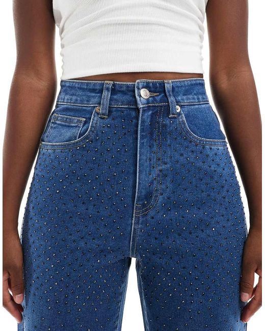 ONLY Blue Hope Wide Leg Jeans With Rhinestones