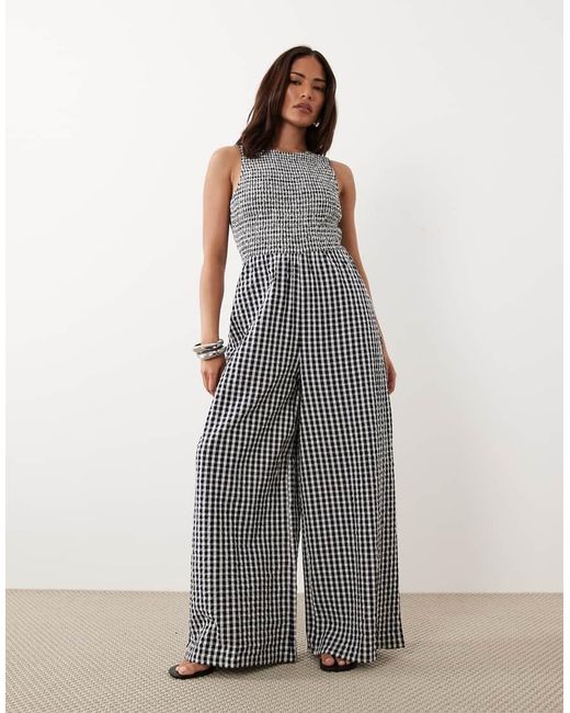 Nobody's Child Petite White Ruth Cotton Shirred Bodice Open Back Jumpsuit