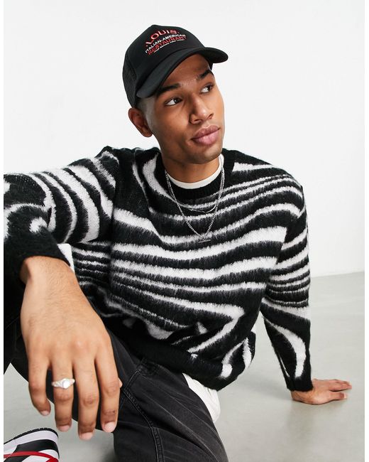 Pull en maille duveteuse avec motif abstrait effet vague ASOS pour homme en  coloris Noir | Lyst