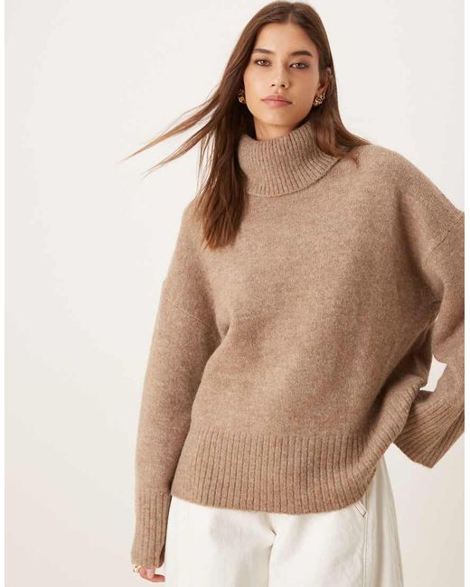 Gina Tricot Brown High Neck Long Sleeve Knitted Wool Alpaca Sweater