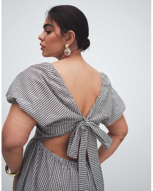 Noisy May Gray Tiered Seersucker Mini Dress With Open Tie Back