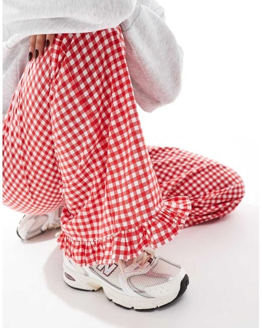 ASOS Red Gingham Trousers With Frill Hem