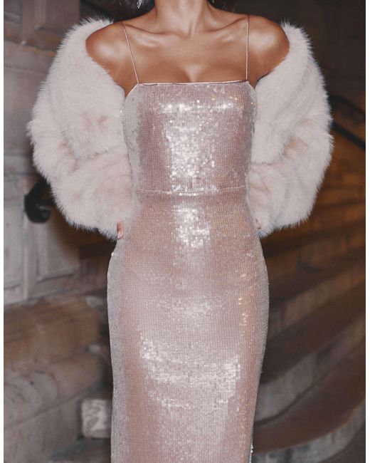 4th & Reckless Brown Sequin Square Neck Cami Maxi Dress