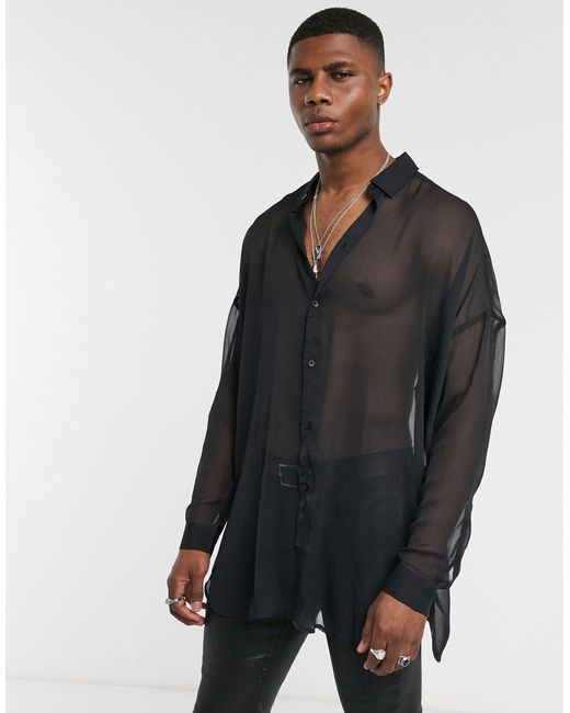 ASOS Ruimvallend Doorschijnend Overhemd in het Black voor heren