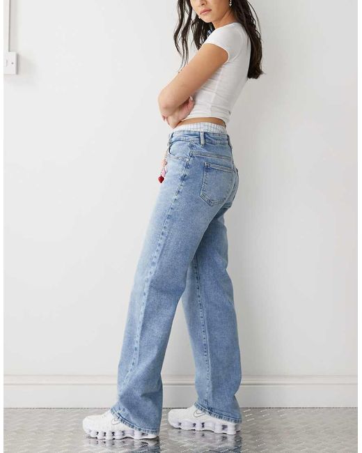 Noisy May Blue Yolanda Mid Rise Straight Leg Jeans