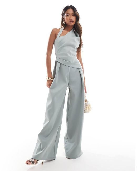 ASOS Blue Wrap Around Halter Neck Jumpsuit