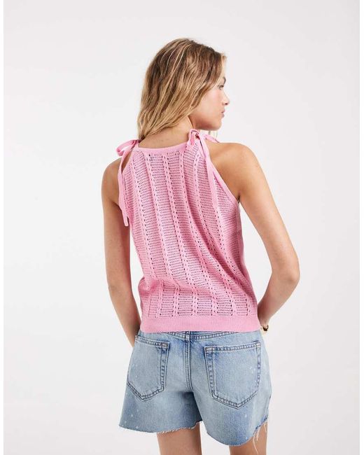 Vero Moda Red Tie Shoulder Racer Crochet Knit Tank Top