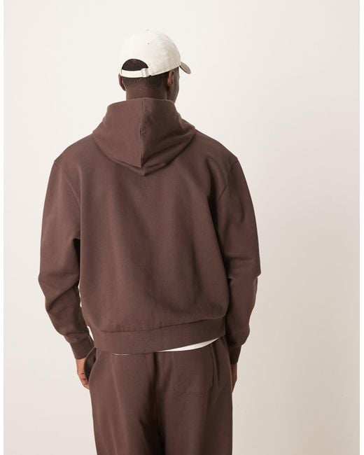 ASOS Brown Essentials Boxy Relaxed Zip Through Hoodie for men