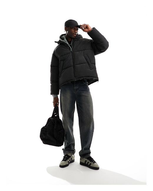 Weekday Black Pat Hooded Puffer Jacket for men