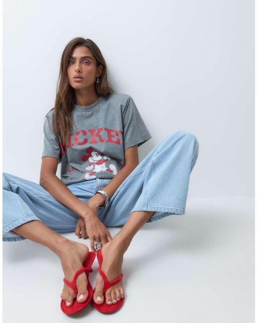 ASOS White Disney Oversized Shoulder Pad T-shirt With Mickey Mouse Varsity Print