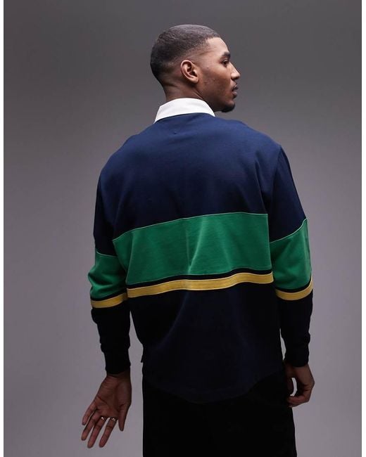 Tommy Hilfiger Blue Zip Colorblock Rugby Top for men