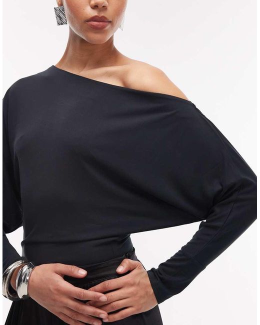 ASOS Blue Soft Touch Drape Fallen Shoulder Batwing Sleeve Bodysuit