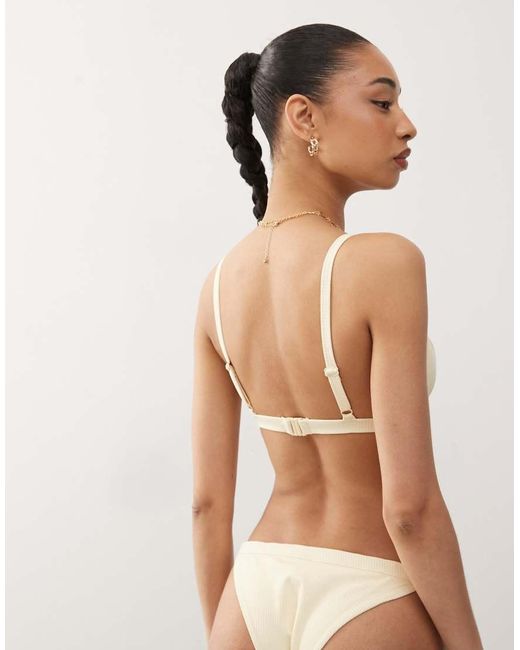 Weekday Natural Ribbed Triangle Bikini Top