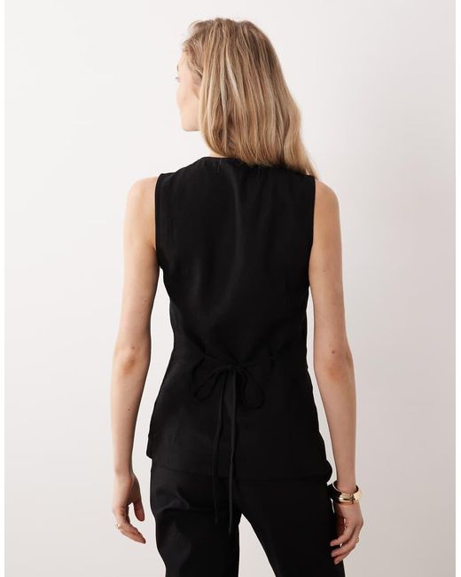 ASOS Black Linen Blend Longline Waistcoat With Button Front