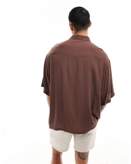 ASOS – oversize-hemd aus viskose in Brown für Herren