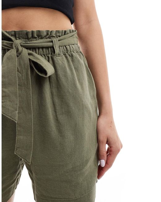 Jdy Green Tie Waist Linen Mix Shorts Co-Ord