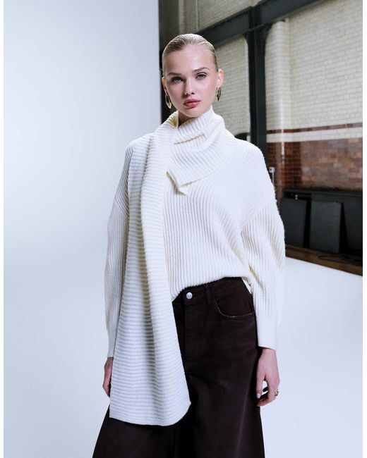Mango White Scarf Detail Jumper