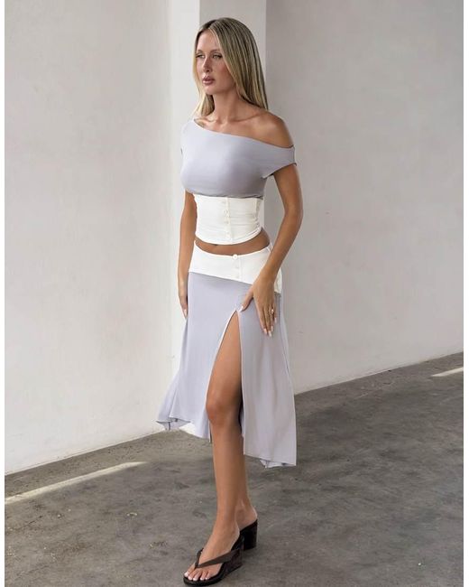 Tiger Mist Natural Alyssa Contrast Button Waist Detail Thigh Slit Midaxi Skirt