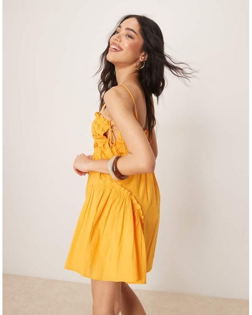 ASOS Yellow Babydoll Mini Dress With Ruffle Hem