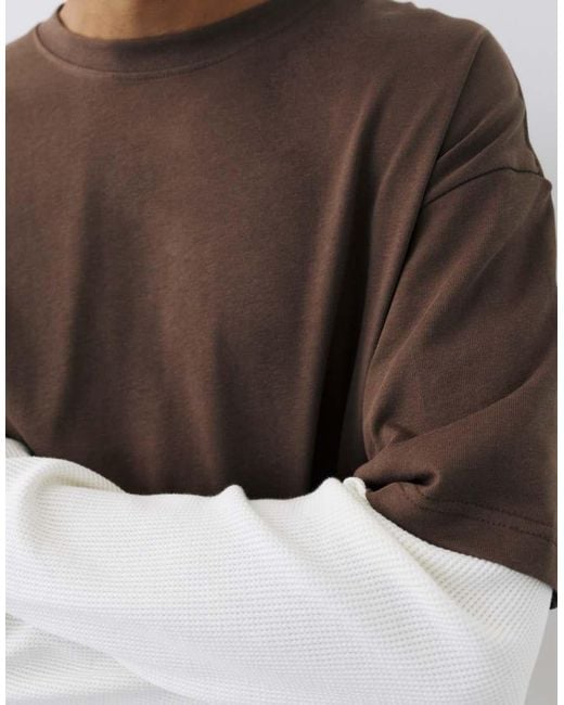 Pull&Bear Brown Double Long Sleeve T-shirt for men