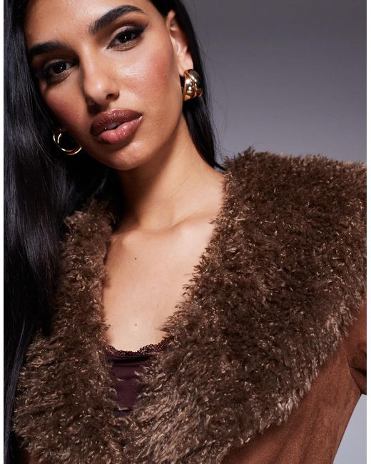 Princess Polly Natural Faux Shearling Oversized Collar And Cuffs Penny Lane Coat