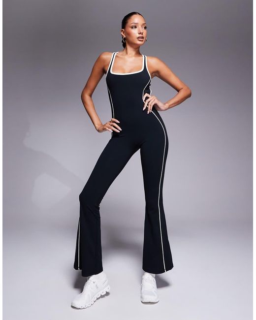 Bo&Tee Blue Bo+Tee Contrast Trim Backless Jumpsuit