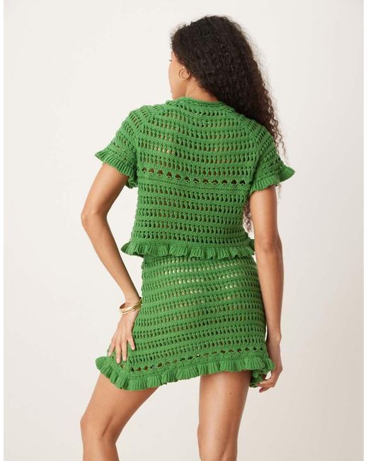ASOS Green Co-ord Open Stitch T-shirt With Crochet Applique