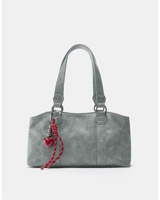Pull&Bear Gray Soft Washed Tote Bag With Charm