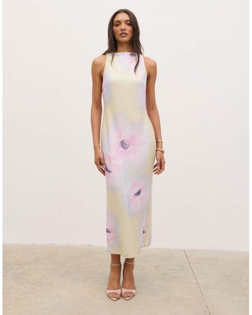 Pretty Lavish Pink Printed Sequin Midaxi Dress