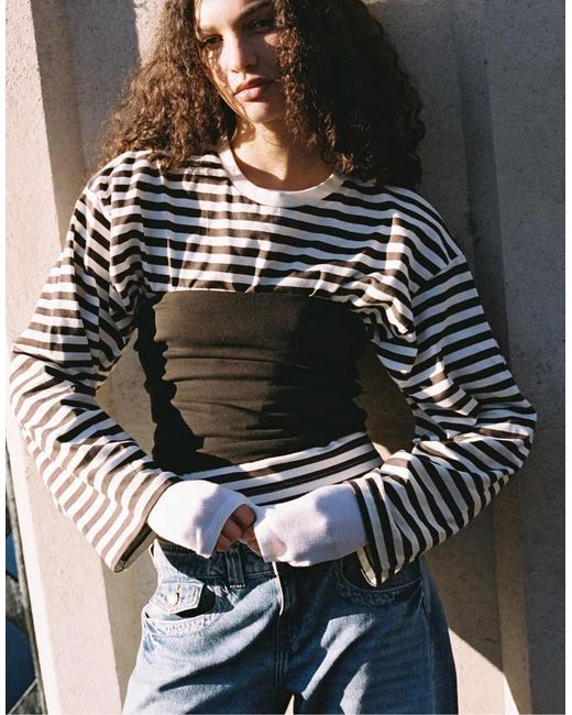 Stradivarius Blue Oversize Striped Long Sleeve T-Shirt
