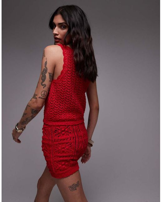 TOPSHOP Red Knitted Co-ord Stichy Tank