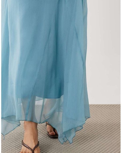ASOS Blue Slip Maxi Dress With Hanky Hem