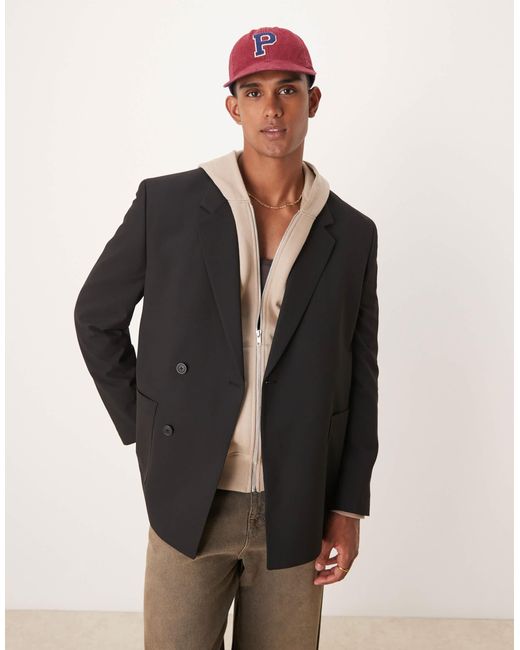 ASOS Black Boxy Double Breasted Slouchy Suit Jacket for men
