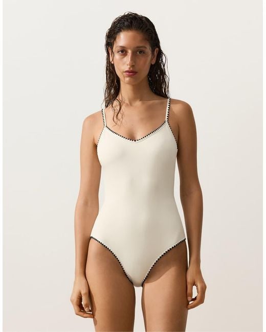 Oysho White Contrast Stitch Swimsuit