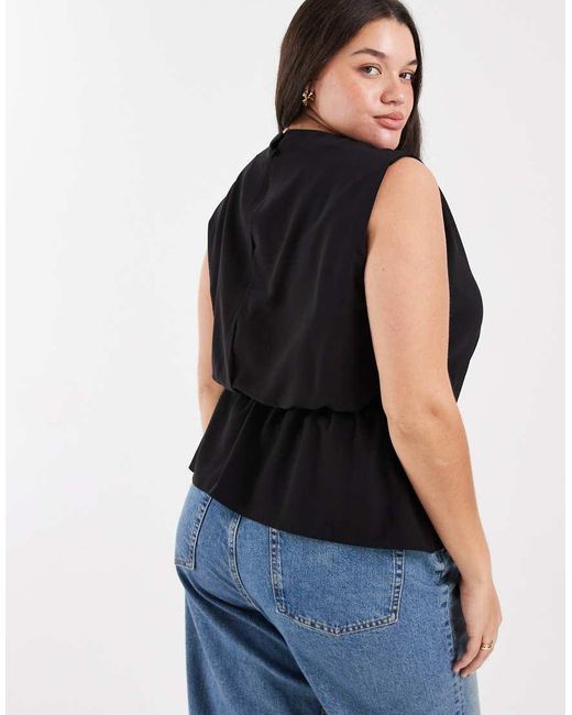 ASOS Black Asos Design Curve Cowl Neck Sleeveless Top With Twist Waist Detail