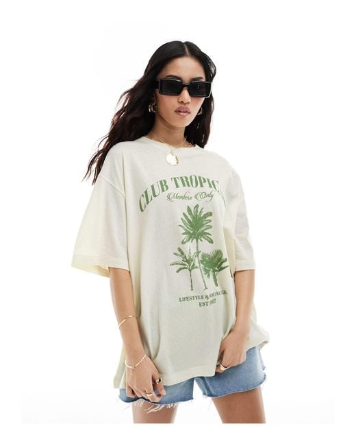 ASOS White Textured Boyfriend Fit T-shirt With Club Tropicana Graphic