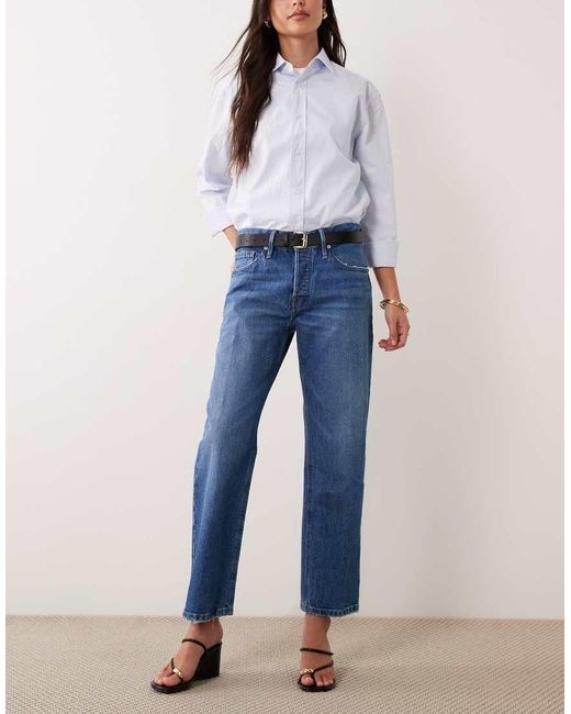 GOOD AMERICAN Blue Good Waist Vintage Straight Leg Ankle Length Jeans