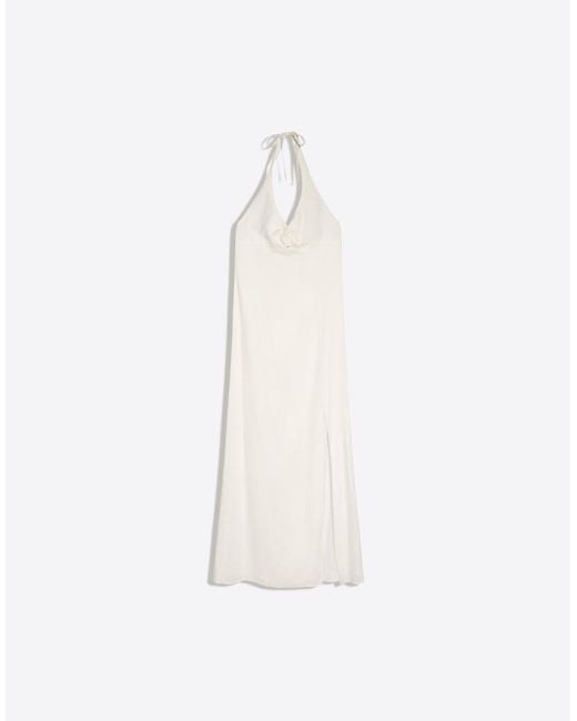 Bershka White Halter Midi Dress With Linen