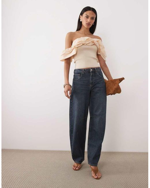 Mango Natural Off Shoulder Sleeveless Top With Statement Frills
