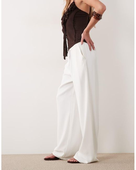River Island White Soft Crepe Wide Leg Pants With Elastic Waist