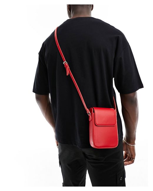 ASOS Red Faux Leather Cross Body Bag for men