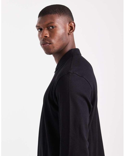 JJ Rebel Blue Long Sleeve Textured Polo for men