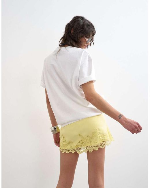 TOPSHOP Yellow Lace Hem Wrap Mini Skirt