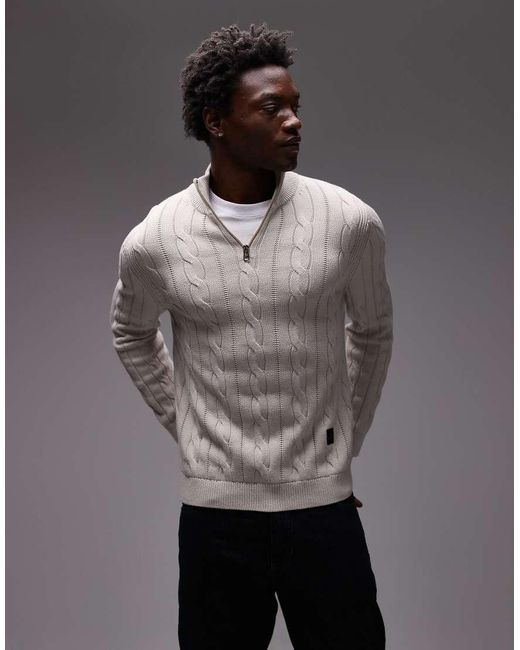 Paul Smith Gray Paul Smith Quarter Zip Cable Knit Jumper for men