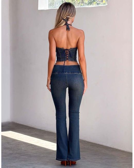 Tiger Mist Blue Riona Butterfly Lace Up Waistband Detail Kick Flare Jeans Co-Ord